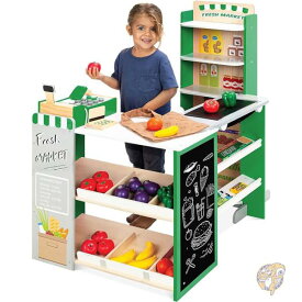 スーパーマーケットおもちゃセット ごっこ遊び 木製 子供用 食品 黒板 レジ 作業台付き ベストチョイスプロダクト