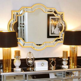 ゴールドミラー 壁装飾用 60x91cm 大型ミラー 面取りガラス 木製フレーム付き DMI114-Gold US Chende