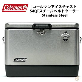 Coleman クーラーボックス　54QT 　コールマンスチールベルト　Ice Chest Reunion 54qt　 カラー：Stainless Steel ステンレススチール　Colemanクーラーボックス　　Colemanアイスチェスト キャンプ　アウトドア　バーベキュー　防災用品　アメリカ輸入品 送料無料