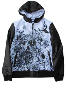 Daniel Won Wyatt Hooded Leather Sleeve Jacket black