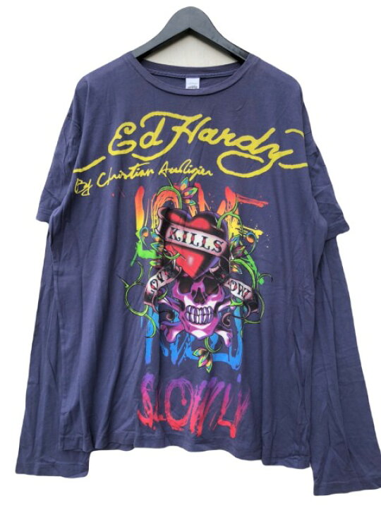 楽天市場】ED HARDYエドハーディーラブキルダブルスリーブロンT puple 