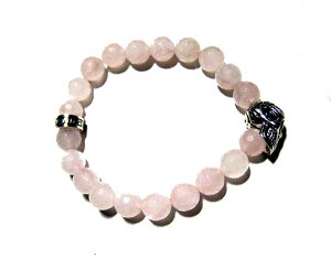 KING BABY LOxCr[ 10MM ROSE QUARTZ BRACELET w/ SILVER DOTD SKULL XJ uXbg