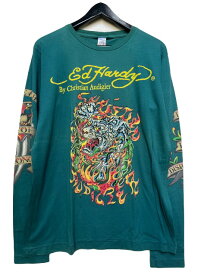 ED HARDYエドハーディーラインストーンロンT　FLAMING TIGER　green