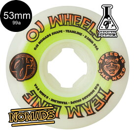 OJ WHEELS オージェイウィール53mm TEAM LINE ORIGINAL WHITE GREEN/ORANGE NOMADS 99A WHEELSウィール スケートボード エリート タイヤ 4個1セット(スケートボード1台分) スケボー sk8 skateboard タイヤ ローラー【2208】