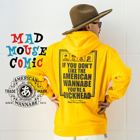 MAD MOUSE COMIC × AMERICAN WANNABE / 「MEMBERS Sweat Parka / GOLD」 コラボレーションスウェットパーカー / MEN'S メンズ / トレーナー / フーディー / プリント / 長袖 / カジュアル / ストリート / アメカジ / ゴールド