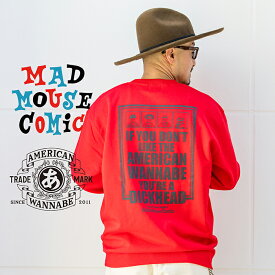 MAD MOUSE COMIC × AMERICAN WANNABE / 「MEMBERS Crew Sweat / RED」 コラボレーションクルースウェット / MEN'S メンズ / トレーナー / クルーネック / プリント / 長袖 / カジュアル / ストリート / アメカジ / レッド