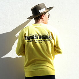 AMERICAN WANNABE アメリカンワナビー / 「SHOP LOGO CREW SWEAT / YELLOW」クルーネックスウエット / MEN'S メンズ / トレーナー / クルーネック / プリント / 長袖 / カジュアル / ストリート / アメカジ / イエロー