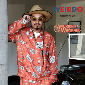 【限定】WEIRDO×AMERICAN WANNABE / 「DIPSY CAR JACKET / ORANGE」オリジナル総柄レーヨンジャケット / MEN'S メンズ / スウィングトップジャケット / ジャケット / セットアップ / 長袖 / レーヨン / 総柄 / アメカジ / 別注