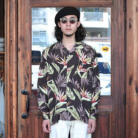 TROPHY CLOTHING トロフィークロージング / 「Duke Hawaiian L/S Shirt / BROWN」ハワイアンL/Sシャツ / TR24SS-405 / MEN'S メンズ / シャツ / 長袖 / レーヨン / 開襟 / オープンカラー / 総柄 / アロハ / カジュアル / アメカジ / ストリート