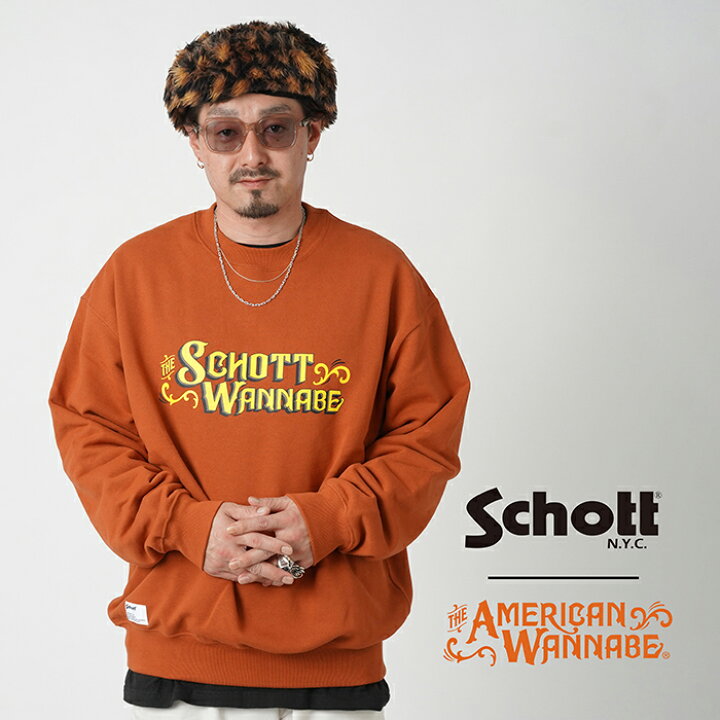 楽天市場】Schott × AMERICAN WANNABE「×AW CREW SWEAT/ ORANGE  