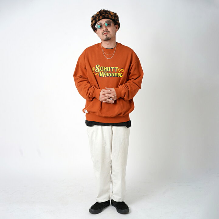 楽天市場】Schott × AMERICAN WANNABE「×AW CREW SWEAT/ ORANGE  