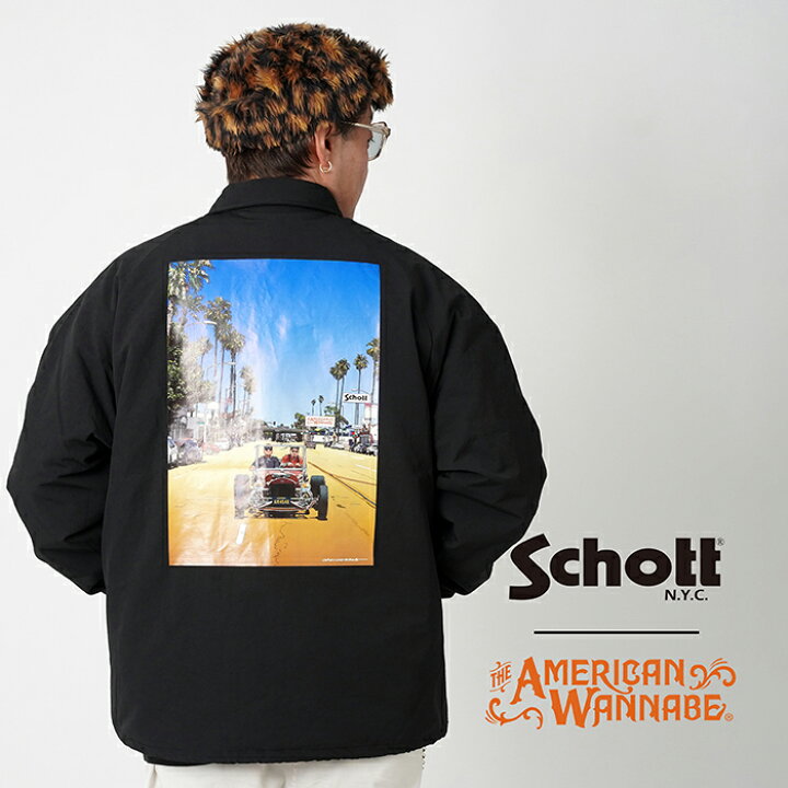 楽天市場】Schott × AMERICAN WANNABE「×AW COACH JACKET / BLACK 