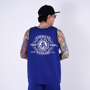 AMERICAN WANNABE/�A�����J�����i�r�[�uTRADE MARK TANKTOP / NAVY�v�^���N�g�b�v / AWCO-250101 / MEN'S �����Y / �Z�b�g�A�b�v / �m�[�X���[�u / �J�b�g�\�[ / �v�����g / �J�W���A�� / �A���J�W