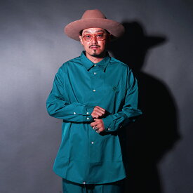 AMERICAN WANNABE アメリカンワナビー「GRANDPA SHIRT / GREEN」グランパシャツ AWS-250102 メンズ セットアップ シャツ アメカジメンズ 長袖 ルーズシルエット メンズセットアップ ブランド アメカジ