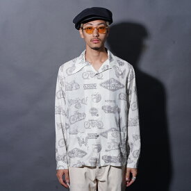 OLD CROW オールドクロー「L.A. MOTORCYCLE GARAGE - L/S SHIRTS / BROWN」オリジナルレーヨンリネンL/Sシャツ OC5308 MEN'S メンズ シャツ レーヨン 開襟 長袖