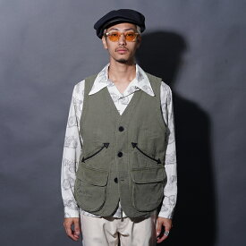 OLD CROW オールドクロー「THIRTEEN CROWS - TOOL VEST / OLIVE」ツールベスト OC5307MEN'S メンズ ベスト プリント コットンオックス