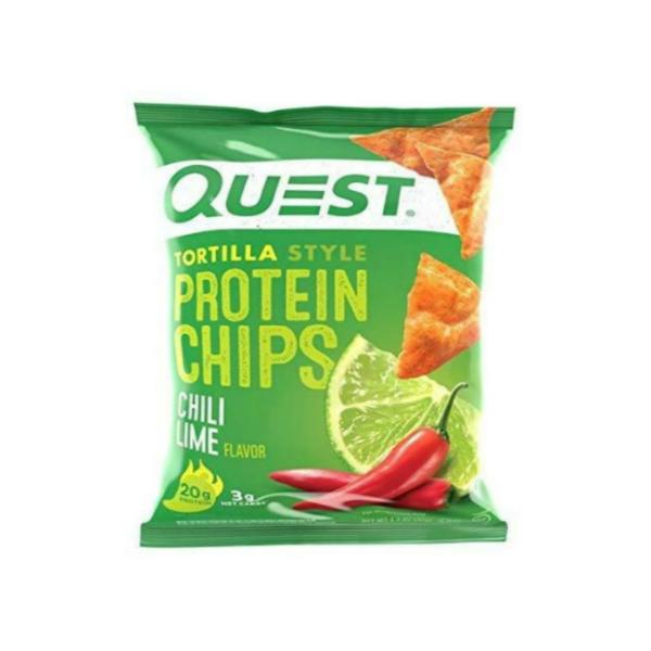 1袋あたり 21gのプロテイン Quest Protein Chips Chili Lime 1.1oz クエスト プロテインチップス チリライム 32g/8袋セット