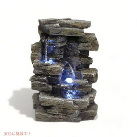 【最大2,000円クーポン7月26日01:59まで】卓上噴水 石の滝 高さ13インチ 屋内用 ライト付き グレー WIN220 置物 インテリア Indoor 4-Tier Cascading Tabletop Fountain Gray
