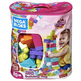 【最大2,000円クーポン6月11日1:59まで】Mega Bloks Big Building Bag - Pink 80pc / メガブロック ビッグ ビルディング バッグ ピンク 80ピース 知育玩具