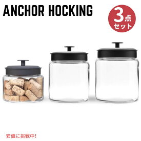 【最大2,000円クーポン4月27日9:59まで】アンカーホッキング モンタナ・ガラス・ジャー Anchor Hocking Fresh Seal Lids Canister Set Black Metal 3Piece Set