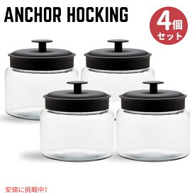 【最大2,000円クーポン5月27日1:59まで】アンカーホッキング モンタナガラスジャー フレッシュシール蓋付 Anchor Hocking Montana Glass Jars with Fresh Sealed Lids Black Metal 48oz Set of 4