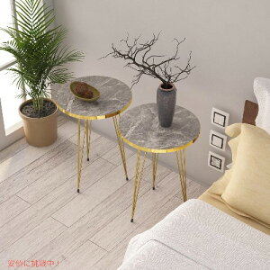 PAK HOME - VCj[O[嗝΃bNEhEbh\t@TChR[q[e[u High Gloss Shiny Grey Marble Look Round Wood Sofa Side