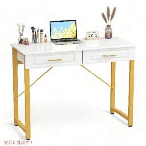 化粧台 ライティングデスク 引き出しと収納棚付き ゴールドメタルフレーム WESTREE Modern Makeup Vanity Desk