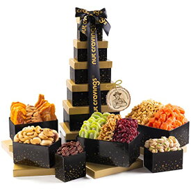【最大2,000円クーポン6月11日1:59まで】Dried Fruit & Nuts Gift Basket Black Tower + Ribbon (12 …