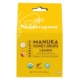 Wedderspoon Organic Manuka Honey Drops, Lemon with Bee Propolis 4 oz (120 g) / �E�F�_�[�X�v�[�� �I�[�K�j�b�N�}�k�J�n�j�[�h���b�v�X [������ with �r�[�v���|���X]