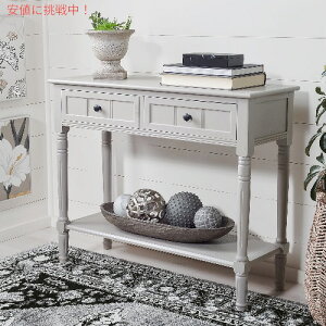 �R���\�[���e�[�u���\�t�@�[�e�[�u�� 2�i �E�b�h �r���e�[�W�O���[ 2-Drawer Console Table Vintage Grey