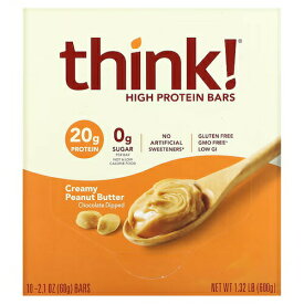 ThinkThin シンクシン ハイプロテインバー クリーミーピーナッツバター 10本セット High Protein Bar, Creamy Peanut Butter