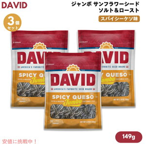 【3個】DAVID デイビッド ジャンボ サンフラワーシード ソルト&ロースト スパイシーケソ味 ひまわりの種 149g (5.25oz) Spicy Queso Jumbo Sunflower Seeds