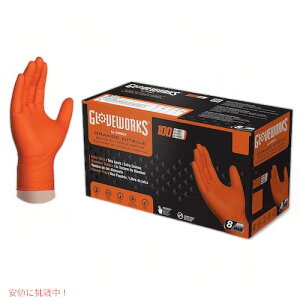GLOVEWORKS Heavy Duty Industrial Orange Nitrile Gloves , Box of 100, Size Large, GWON46100BX / グローブワークス ニトリル手袋 [Lサイズ・オレンジ] 100枚入り 使い捨て 作業用手袋 DIY ヘビーデューティー 作業グロー
