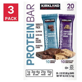 【3箱セット】Kirkland Protein Bar 20ct カークランドプロテインバー20本入り [チョコレートブラウニー・チョコレートチップクッキードウ]