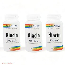 【お得な3本セット】Solaray Niacin Capsules 500 mg ソラレー ナイアシン 100 錠 X 3本