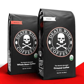 【2個セット】DEATH WISH COFFEE Bundle Ground Coffee & Whole Bean Coffee Dark Roast 16 oz / デスウィッシュコーヒー 世界一ストロングなコーヒー ホール豆と挽き豆のセット [ダークロースト] オーガニック 454g