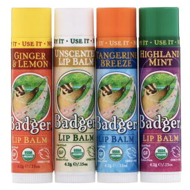 【4本セット】Badger Organic Classic Lip Balm Sticks, 0.15 oz, 4 Sticks / バジャー オーガニック リップバームスティック 4.2 g x 4本