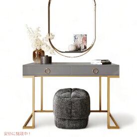 BELLEZE ベレーズ モダン コンソールテーブル 木製トップ ゴールドメタルフレーム グレー Vanity Dressing Table Wood Top and Gold Metal Frame Chelsea (Gray)