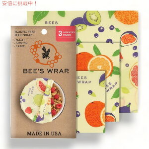 �y�X�[�p�[SALE �ő�2000�~OFF�N�[�|�� 6/11 1:59�܂ŁzBees Wrap �r�[�Y���b�v �ė��p�\�ȃ~�c���E�t�[�h���b�v Reusable Beeswax Food Wraps �č��� - �l�ߍ��� (S,M,L)3pack - Fresh Fruit Pattern