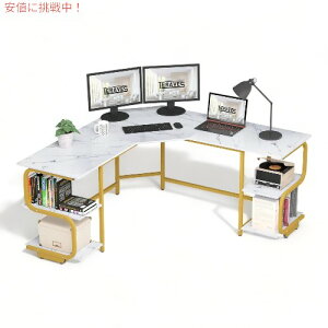 【最大1,000円クーポン10月27日09:59まで】Teraves テラベス テラヴェス 棚付き モダンL字デスク ホワイトマーブル ゴールドフレーム デスク VD-Cor-SS Modern L Shaped Desk with Shelves