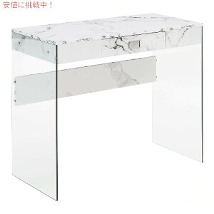 Convenience Concepts �\�[�z�[ �����o���t�� �K���X 36�C���` �f�X�N [�z���C�g�l�H�嗝��/�K���X] SoHo 1 Drawer Glass 36 inch Desk White Faux Marble/Glass