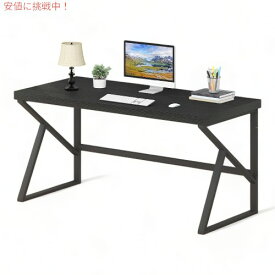 HSH モダン コンピューターデスク 55インチ [ブラックオーク] シンプル 金属 木製 テーブル Industrial Home Office Desk Metal and Wood Black Oak