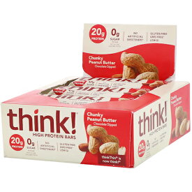 【最大2,000円クーポン6月11日1:59まで】ThinkThin, High Protein Bar, Chunky Peanut Butter, シンクシン ハイプロテインバー チャンキーピーナッツバター 10本セット