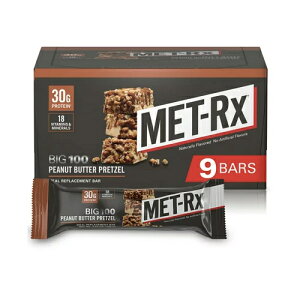bgbNX veCo[ s[ibco^[vbcF 9{Zbg 32gveC MET-Rx, Big 100, Meal Replacement Bar, Peanut Butter Pretzel, 9 Bars, 3.52 oz (100 g) Each
