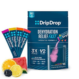 【最大2,000円クーポン6月11日1:59まで】DripDrop Hydration - 電解質パウダー パケット - スイカ、ベリー、オレンジ、レモン - 16 カウント