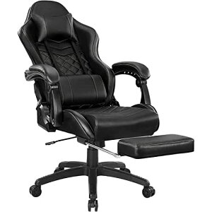 【最大1,000円クーポン10月27日09:59まで】Blue Whaleゲーミングチェア、マッサージとフットレスト付き、 調節可能なアームレスト付き