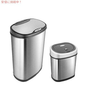 NINESTARS CB-DZT-50-13 / 12-9 タッチレスモーションセンサーゴミ箱コンボセット(楕円形、シルバー/ブラックの蓋)