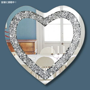 n[g^~[ Heart Shaped Silver Mirror NX^ NbV _Ch Crystal Crush Diamond  Vo[ Ǌ| n[g~[ 61x61x2.5cm