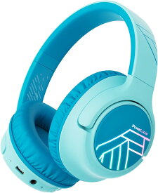 PowerLocus キッズワイヤレスヘッドフォン、Bluetooth キッズヘッドフォン LED ライトオーバーイヤー、音量制限付き、45 時間再生時間、内蔵マイク、2 デバイス共有モード、HD ステレオ