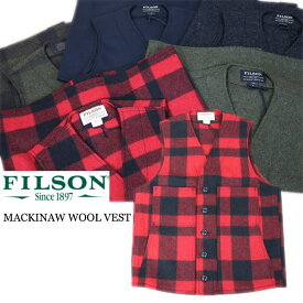 フィルソン FILSON マッキーノ ウールベスト 10055 メンズ ベスト ジレ ウール100% 26オンス チェック柄 無地 アメリカ製 USA製 前開き ポケット 防風 防寒 保温 暖かい 撥水 はっ水 耐久性 シンプル 秋冬 Vネック アウトドア アメカジ カジュアル ブランド おしゃれ